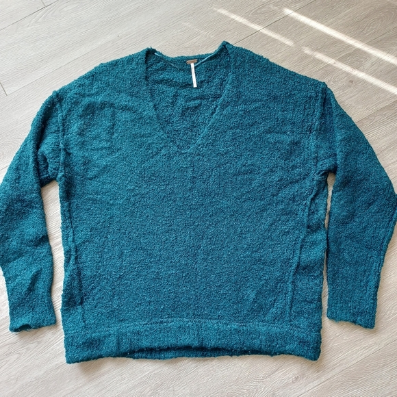 Free People Womens Alpaca Blend Sweater Oversized Soft Fuzzy Teal Long Sleeve - Picture 13 of 16